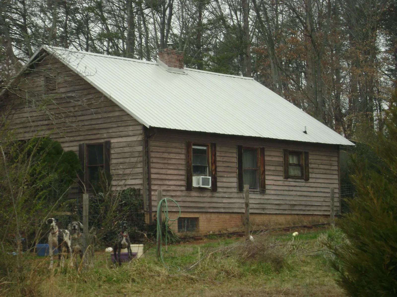 White metal roof on an old wood sided farmhouse, from a Metal Roof Installation job in Chesapeake Beach